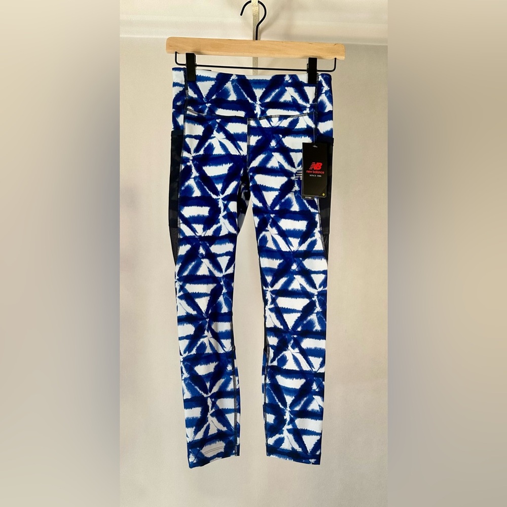 Women’s Batik style Impact Crop Tights - Blue/White with black mesh - Small